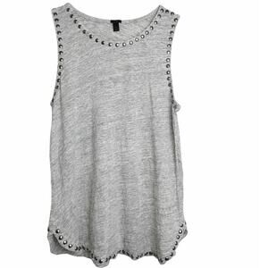 J. Crew Gray Linen Relaxed Fit Tank Top with Silver Stud Detail Size L